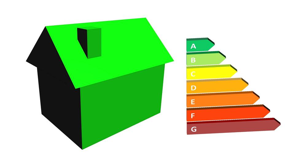 Schéma d'une maison verte avec barème énergétique
